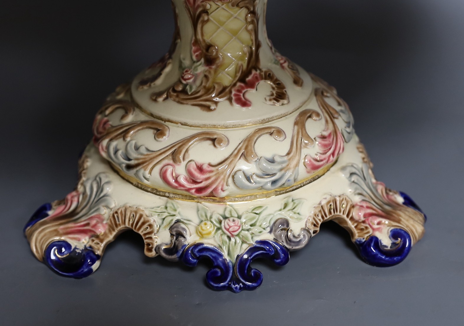 An Eichwald rococo style pottery centrepiece, 50cm